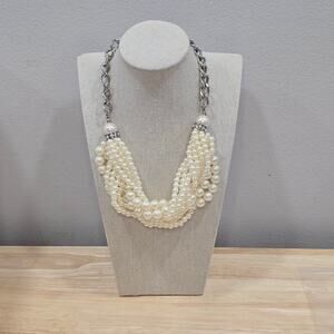 Cream Multi Strand Faux Pearl Collar Necklace 18" Statement Bridal Coquette 634